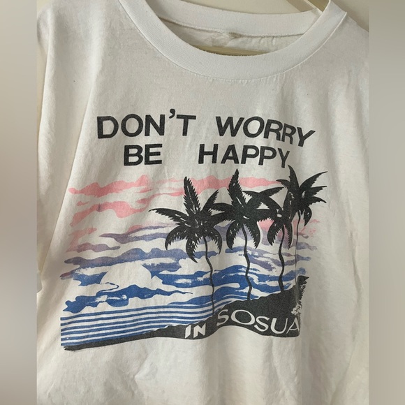 Vintage 90s Don’t Worry Be Happy Tourist Tee Shirt White Large Men’s - Picture 3 of 4